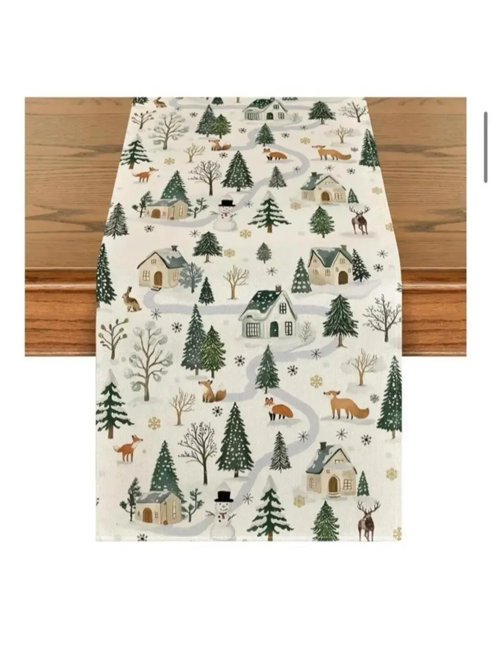Winter Wonderland Table Runner 13x90 Inch Forest Animals Snowman Holiday Decor